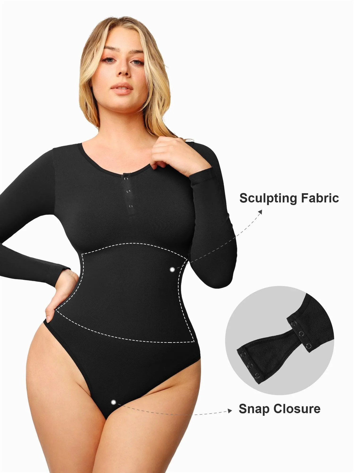 Shapewear Seamless Modal Long Sleeve Henley Bodysuit