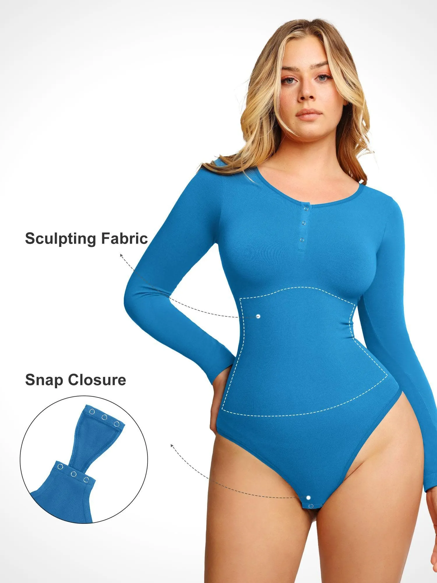 Shapewear Seamless Modal Long Sleeve Henley Bodysuit