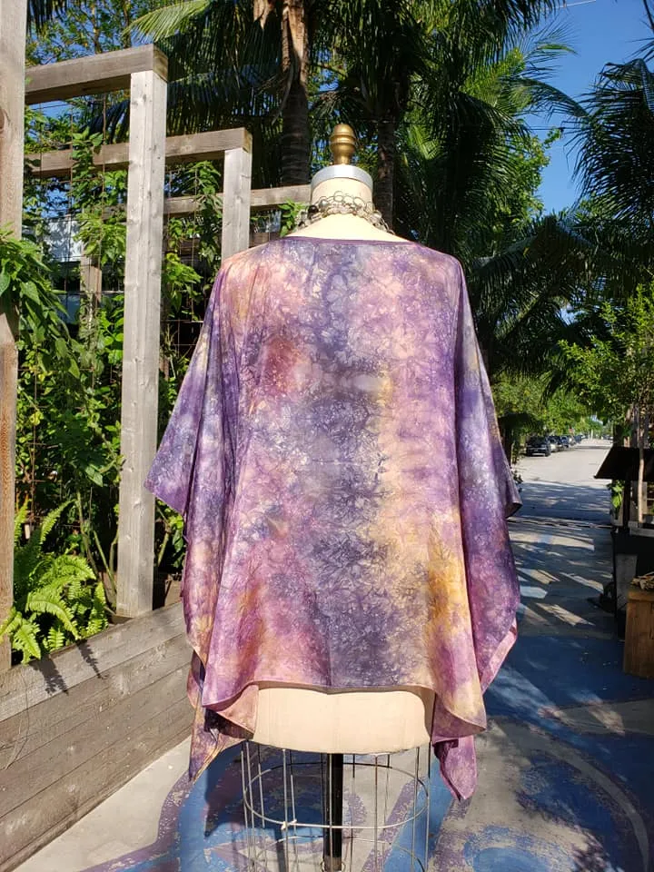 Silk Caftan Hand Painted Shibori Model 1 Amethyst