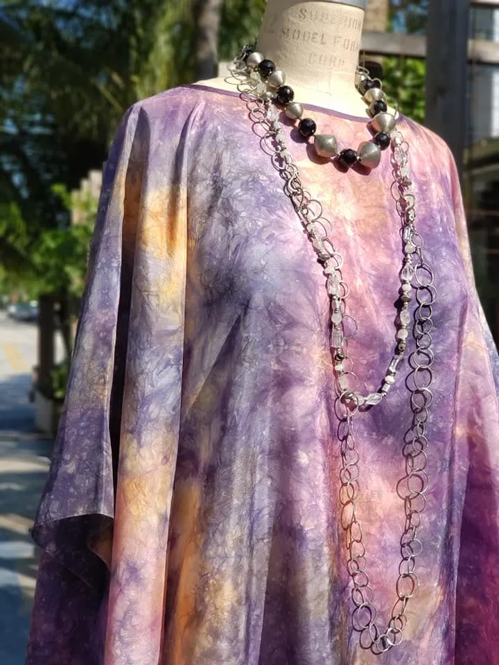 Silk Caftan Hand Painted Shibori Model 1 Amethyst