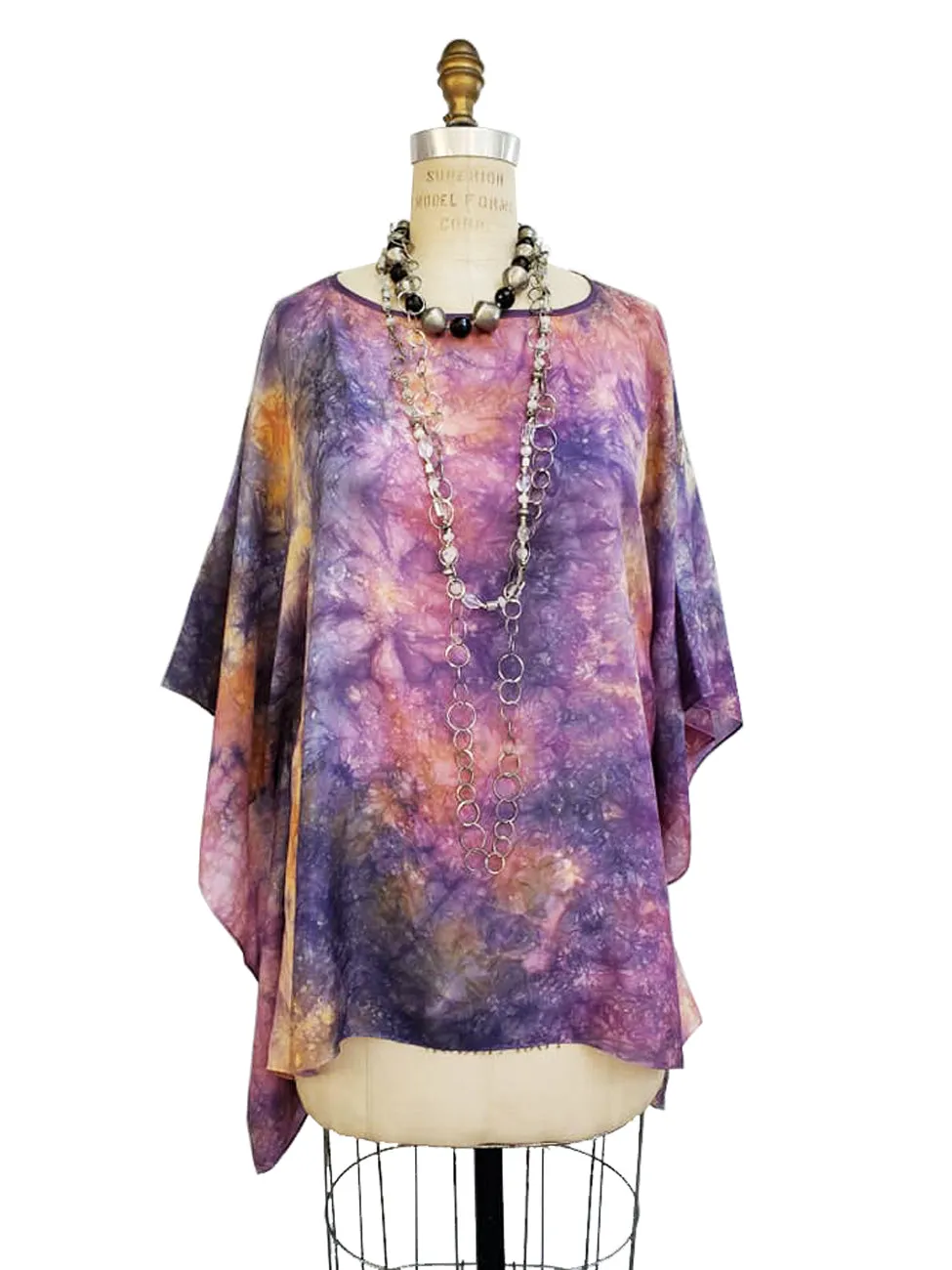 Silk Caftan Hand Painted Shibori Model 1 Amethyst