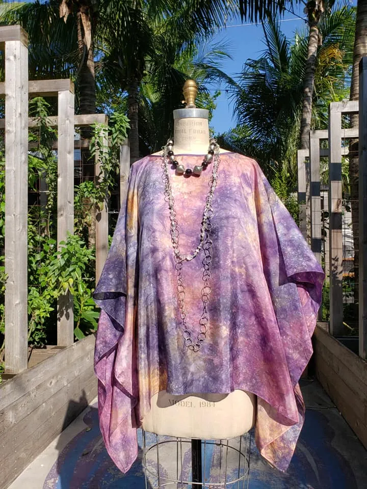 Silk Caftan Hand Painted Shibori Model 1 Amethyst