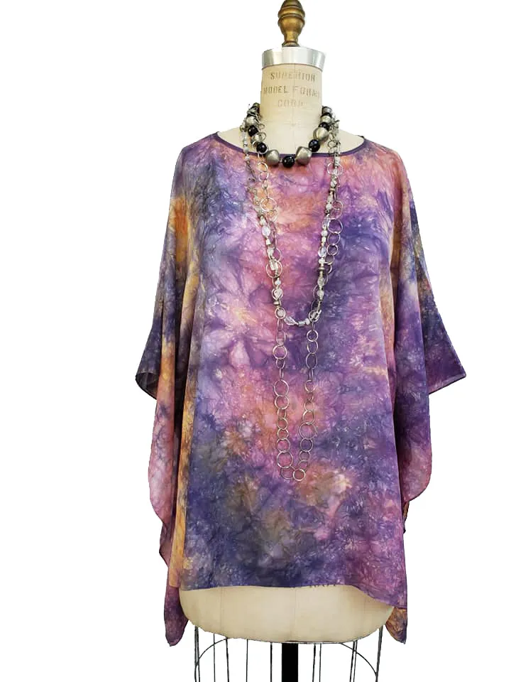 Silk Caftan Hand Painted Shibori Model 1 Amethyst