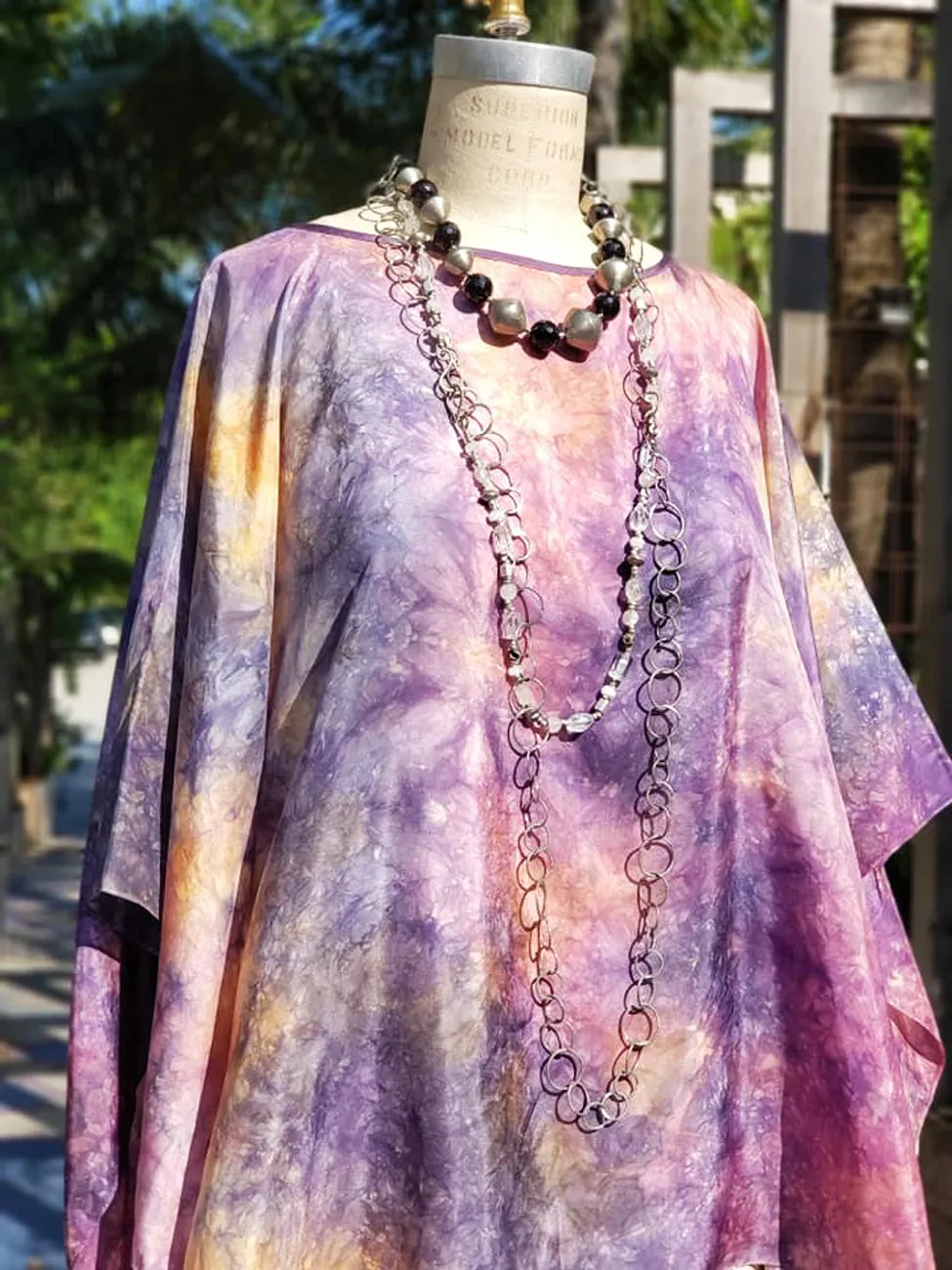 Silk Caftan Hand Painted Shibori Model 1 Amethyst