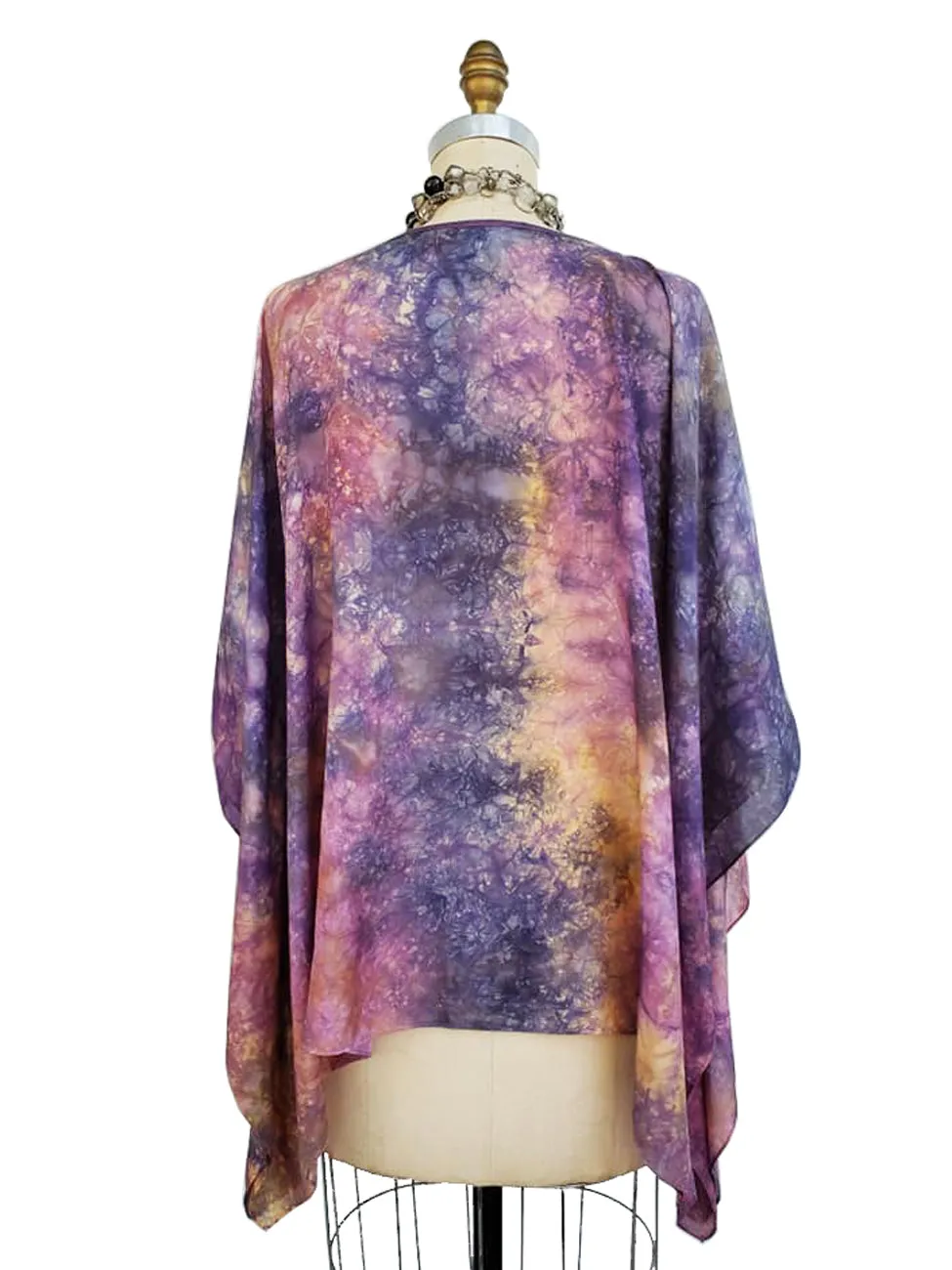 Silk Caftan Hand Painted Shibori Model 1 Amethyst