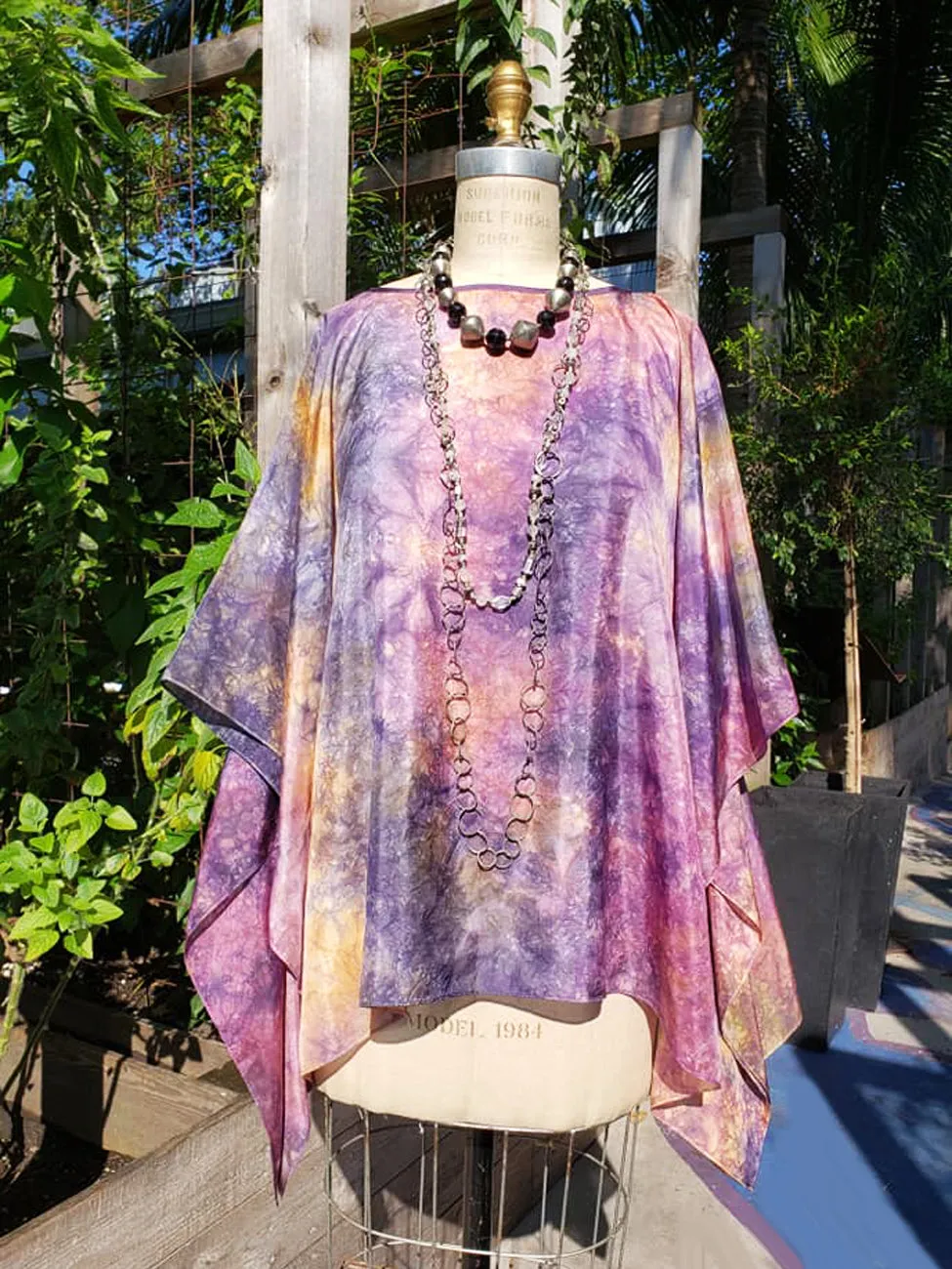 Silk Caftan Hand Painted Shibori Model 1 Amethyst