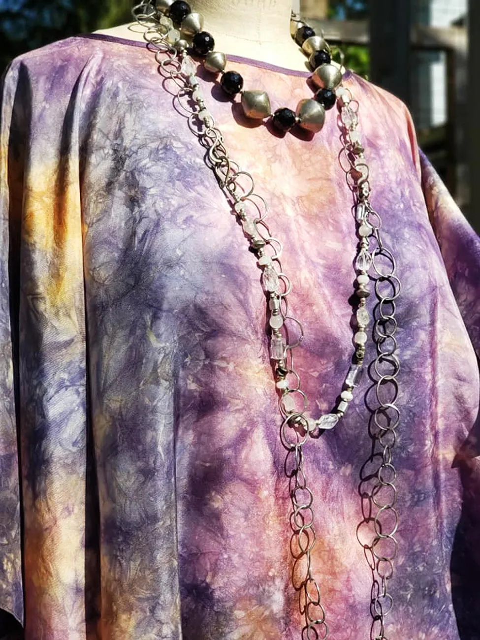 Silk Caftan Hand Painted Shibori Model 1 Amethyst