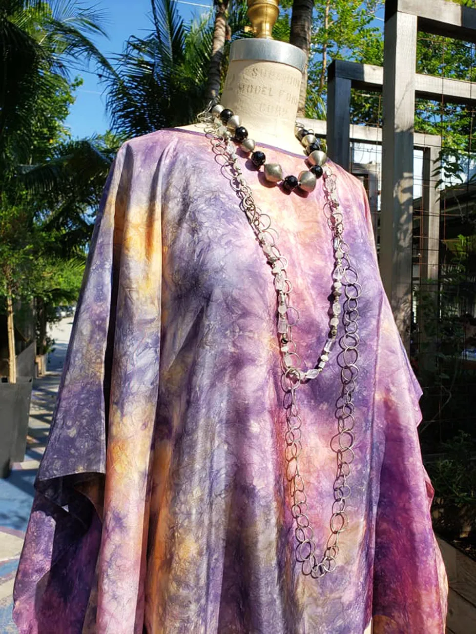 Silk Caftan Hand Painted Shibori Model 1 Amethyst