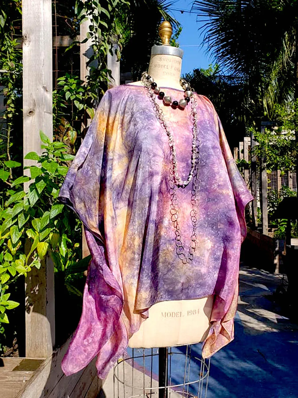 Silk Caftan Hand Painted Shibori Model 1 Amethyst