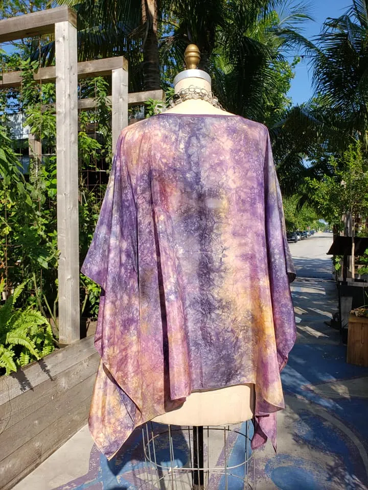 Silk Caftan Hand Painted Shibori Model 1 Amethyst