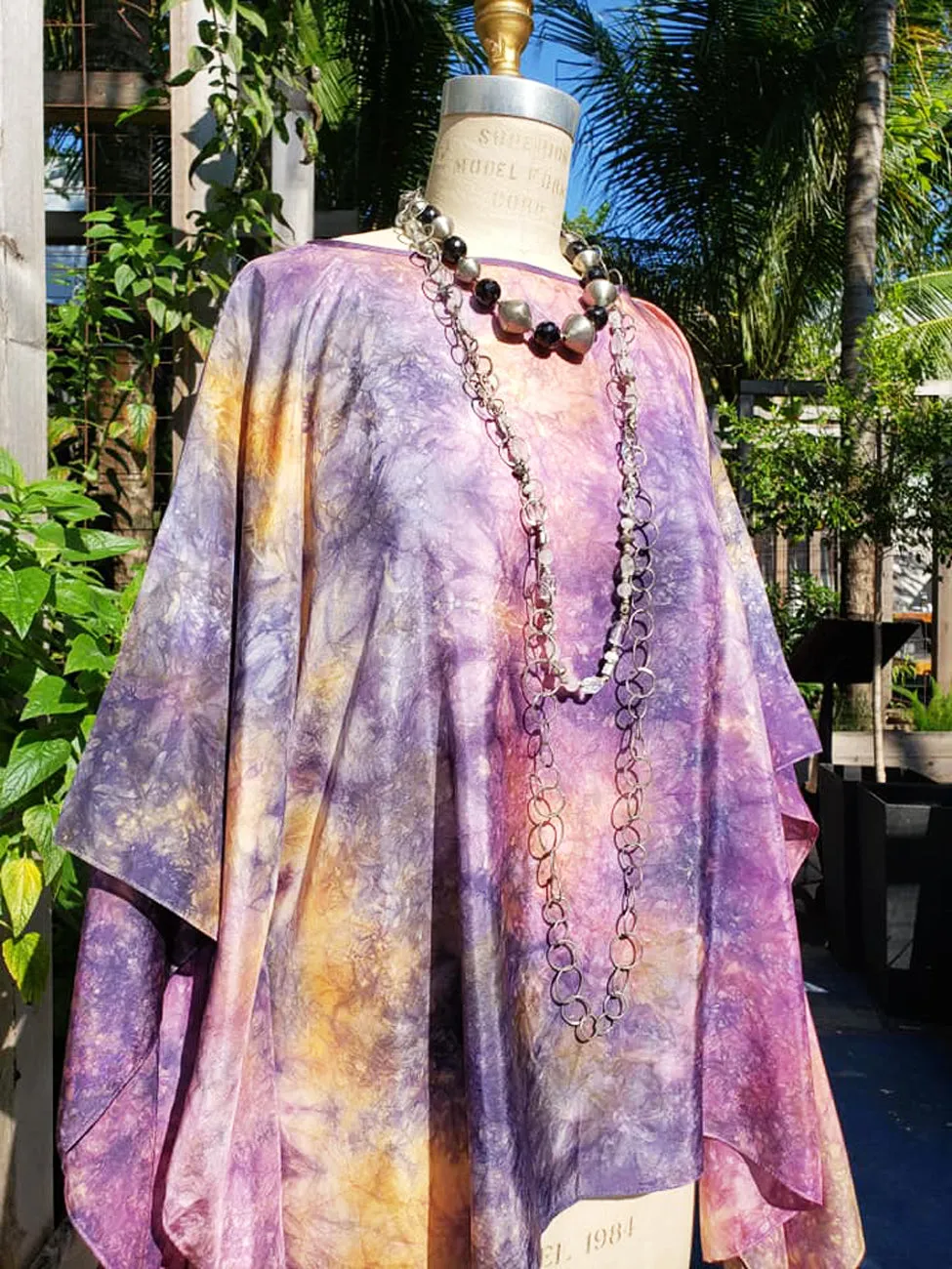 Silk Caftan Hand Painted Shibori Model 1 Amethyst