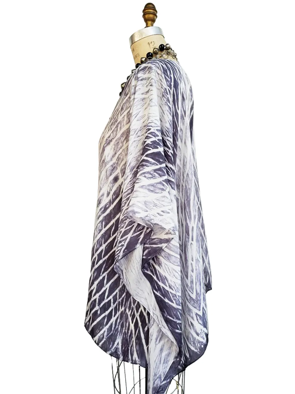 Silk Caftan Hand Painted Shibori Model 1 Black and White