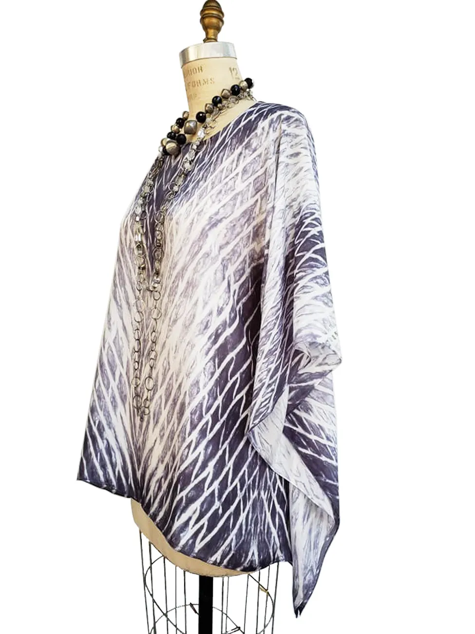 Silk Caftan Hand Painted Shibori Model 1 Black and White