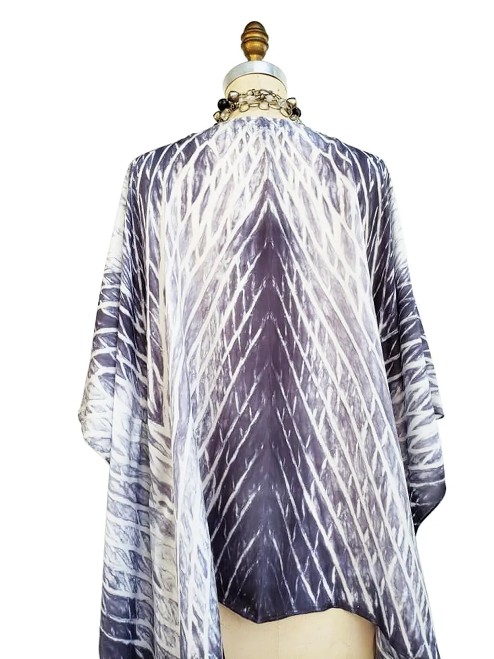 Silk Caftan Hand Painted Shibori Model 1 Black and White