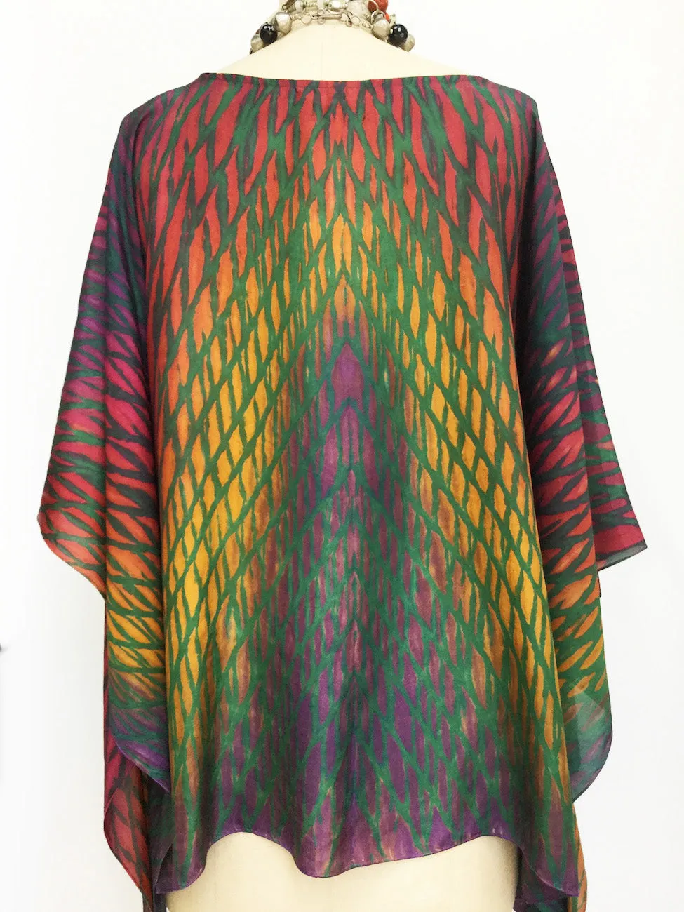 Silk Caftan Hand Painted Shibori Model 1 Fuchsia