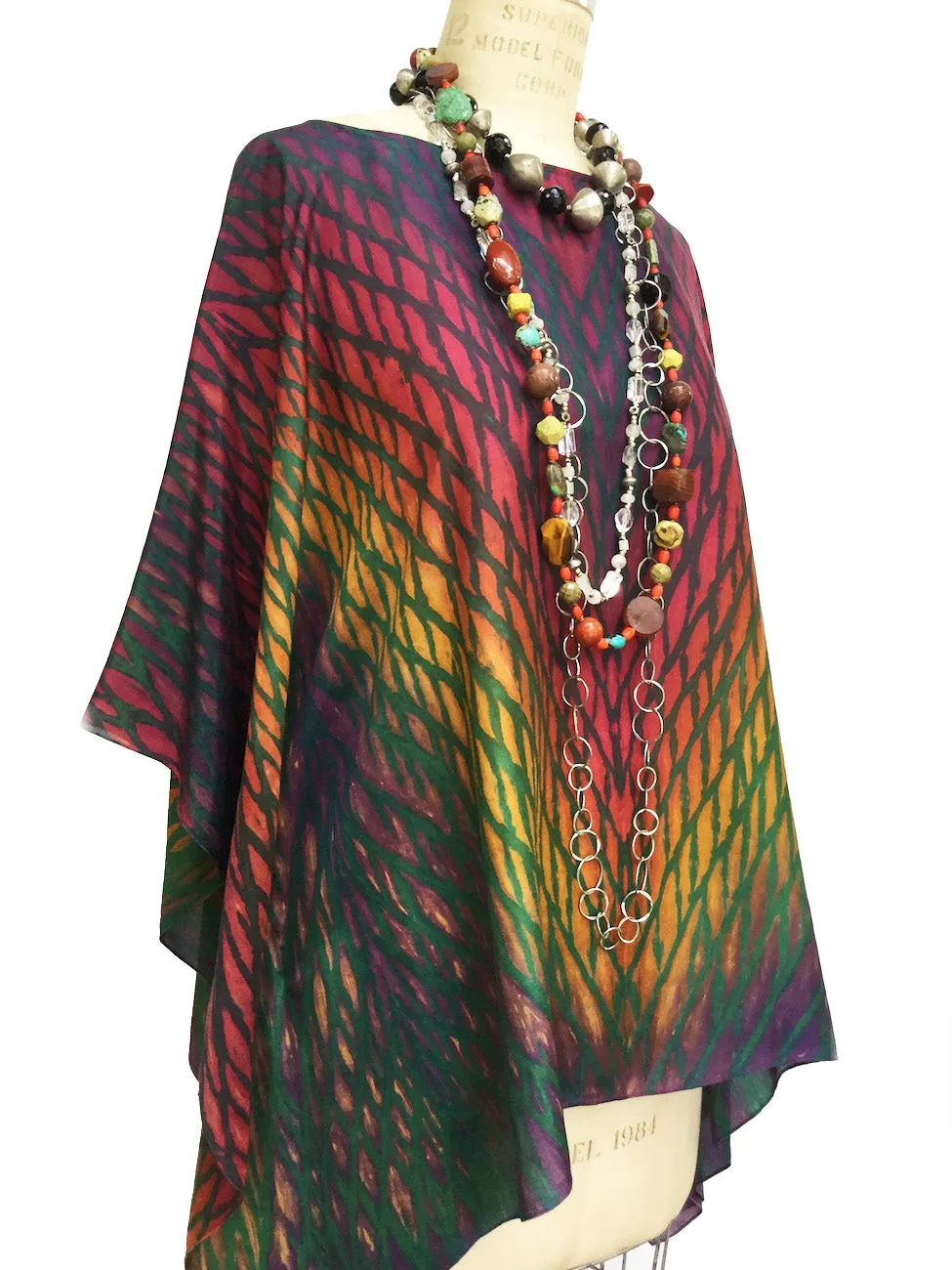 Silk Caftan Hand Painted Shibori Model 1 Fuchsia