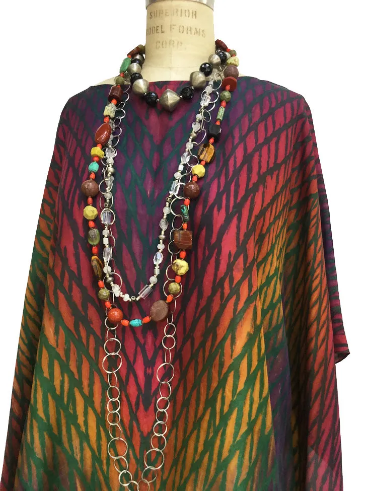 Silk Caftan Hand Painted Shibori Model 1 Fuchsia