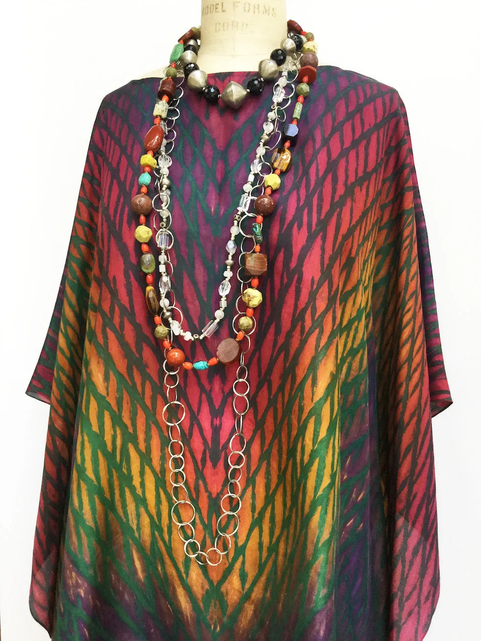 Silk Caftan Hand Painted Shibori Model 1 Fuchsia