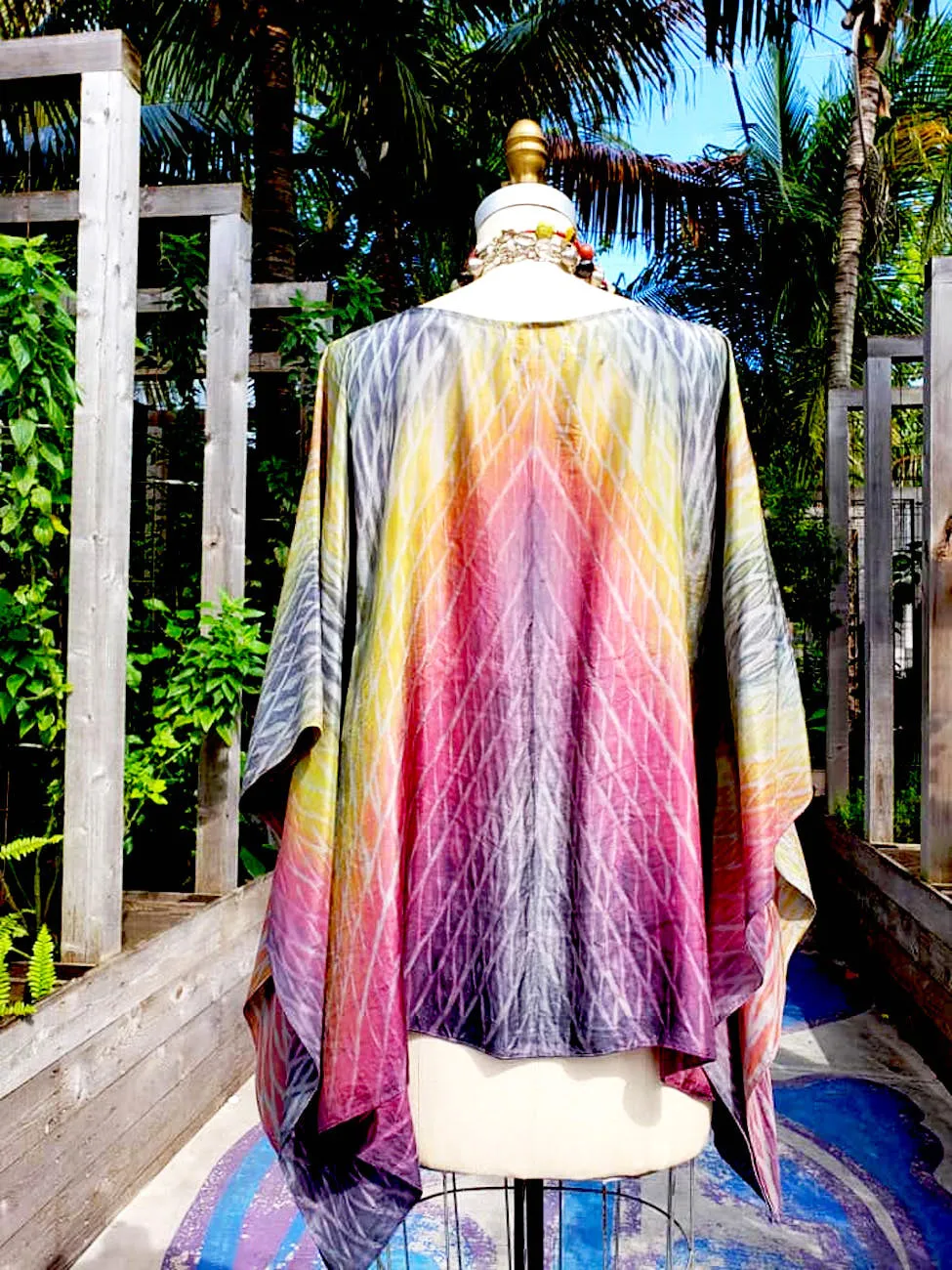 Silk Caftan Hand Painted Shibori Model 1 Red