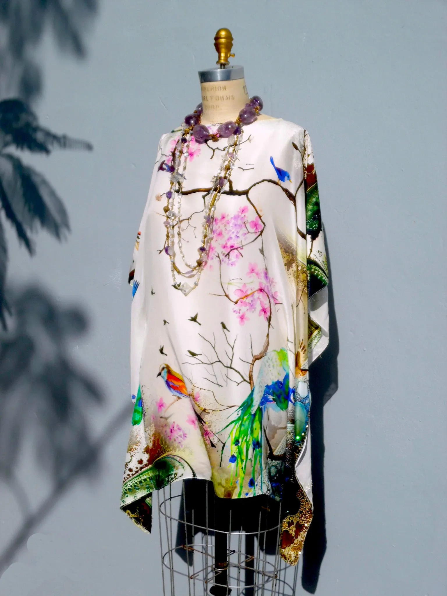 Silk Caftan Japanese Birds And Flowers