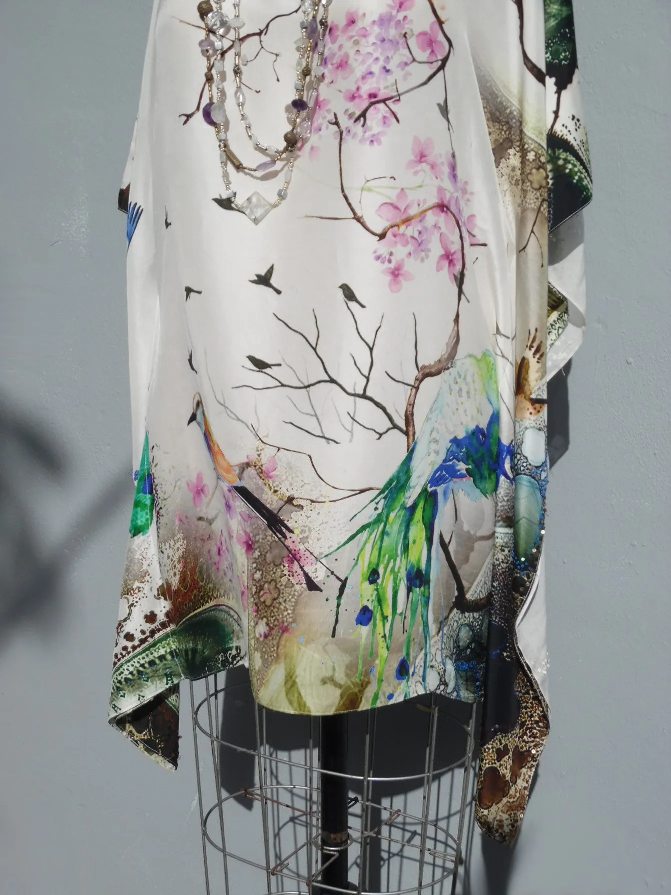 Silk Caftan Japanese Birds And Flowers