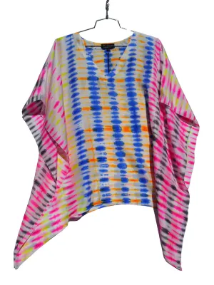 Silk Caftan Tunic In Bright Shibori Tie Dye