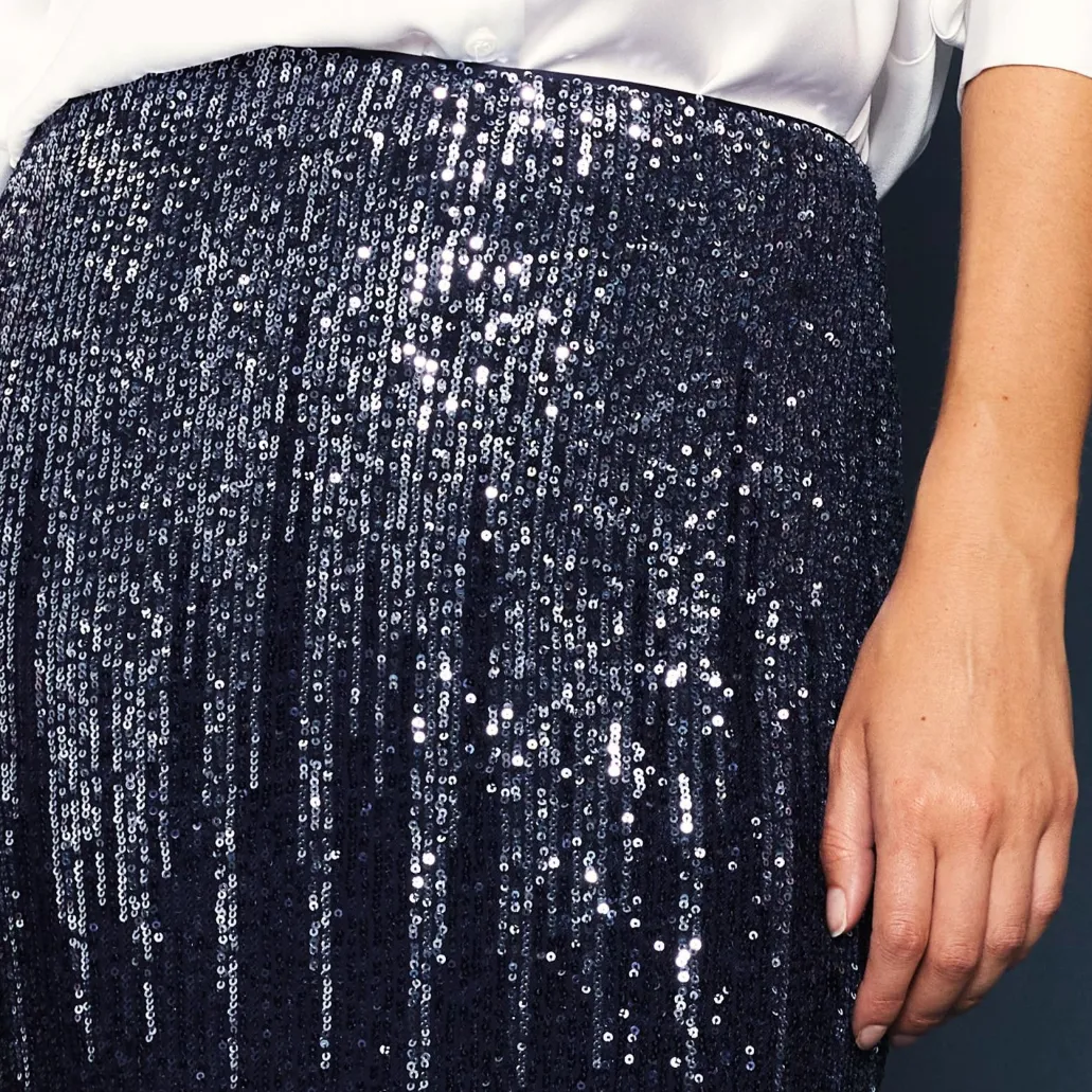 Starfly Silver & Navy Ombre Sequined Midi Skirt