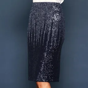 Starfly Silver & Navy Ombre Sequined Midi Skirt