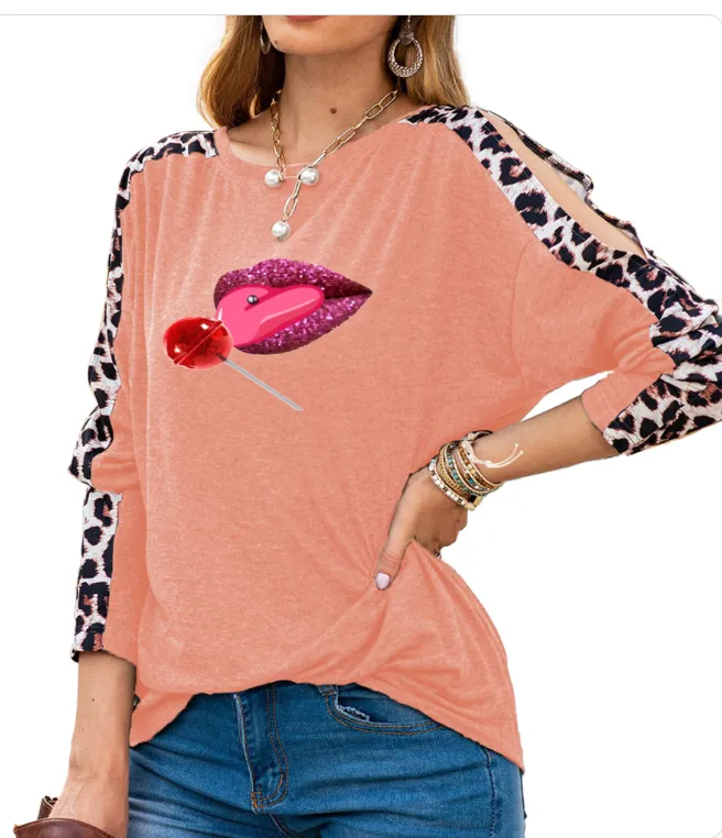 Sweet Clothing Women's Shoulder Slit Leopard Print Top - 7 colors