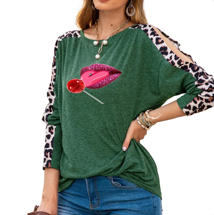 Sweet Clothing Women's Shoulder Slit Leopard Print Top - 7 colors