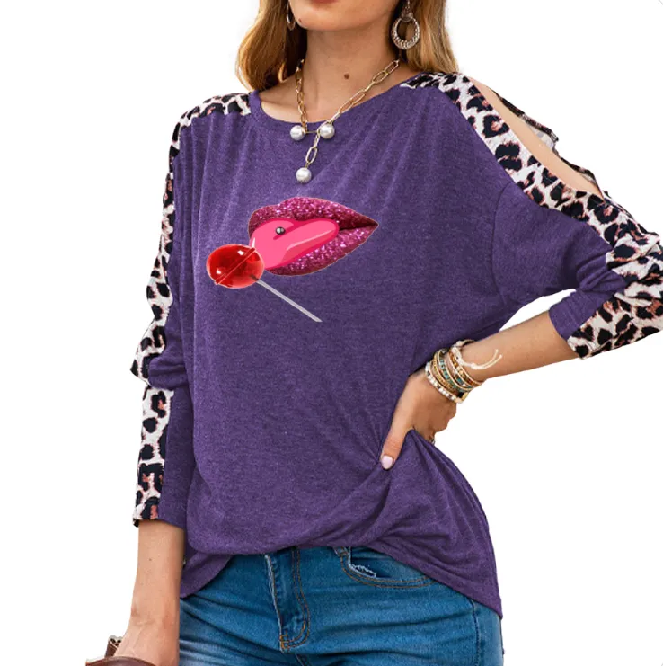 Sweet Clothing Women's Shoulder Slit Leopard Print Top - 7 colors