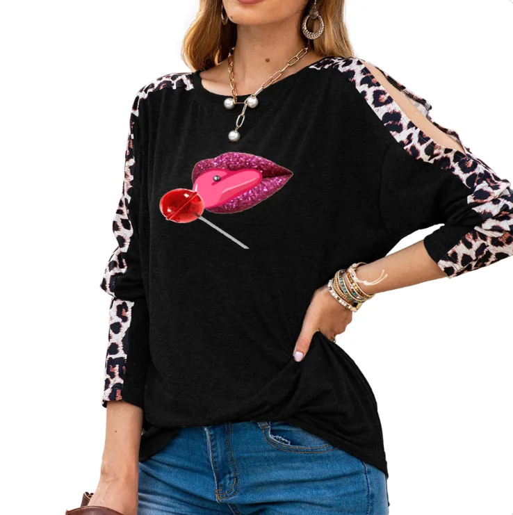 Sweet Clothing Women's Shoulder Slit Leopard Print Top - 7 colors