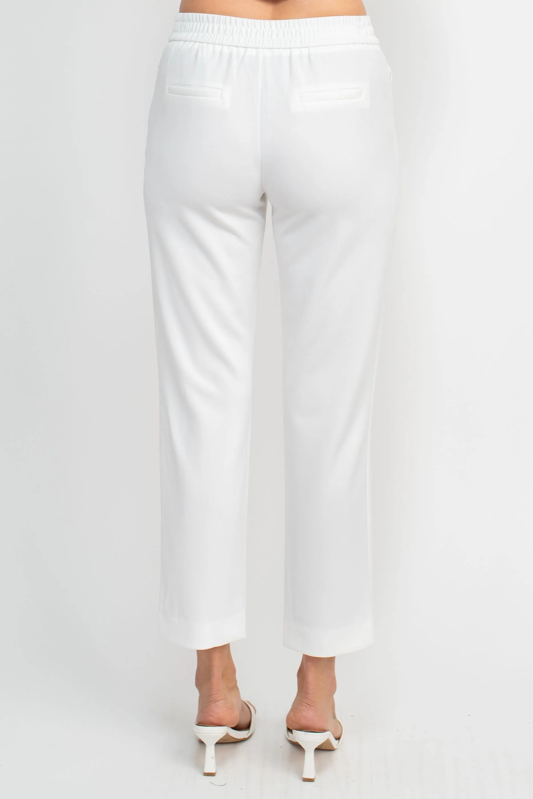 T Tahari Mid Waist Pull On Ankle Slim Fit Crepe Pant with Pockets