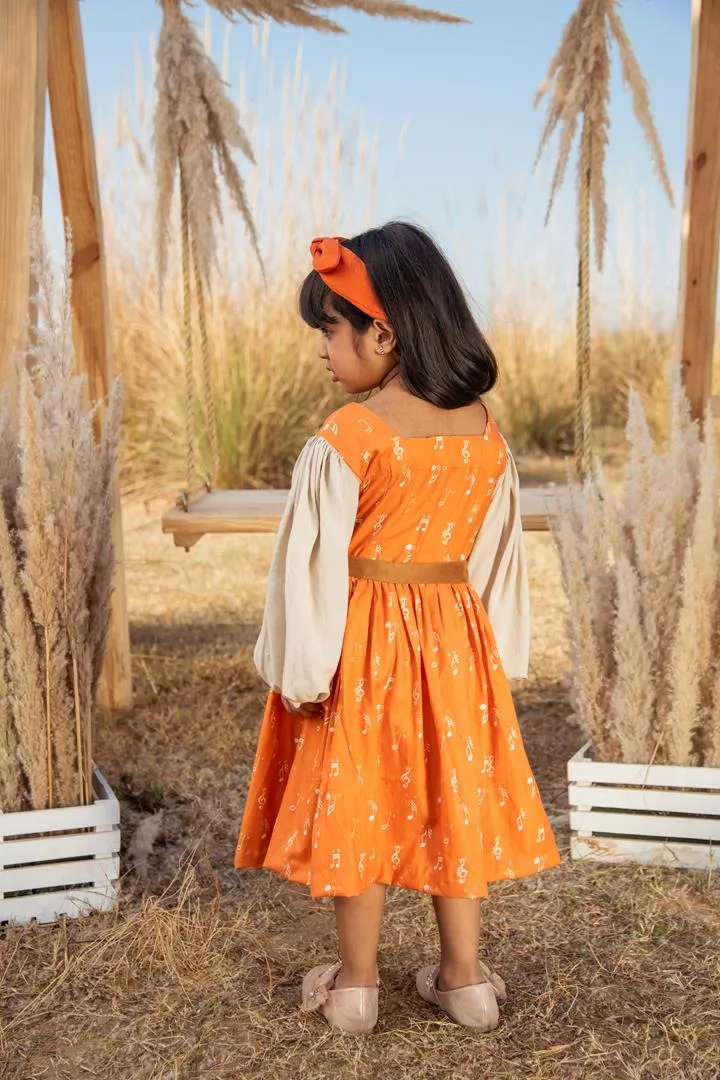 Tangy Tale- Eri Silk Dress with Banana Fabric Sleeves For Girls