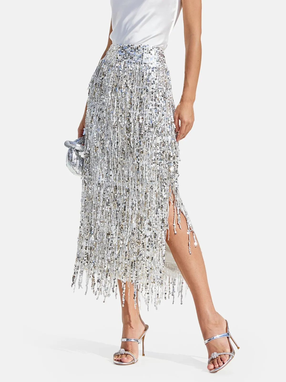 Tassel Sequin Midi Skirt-Star Queen