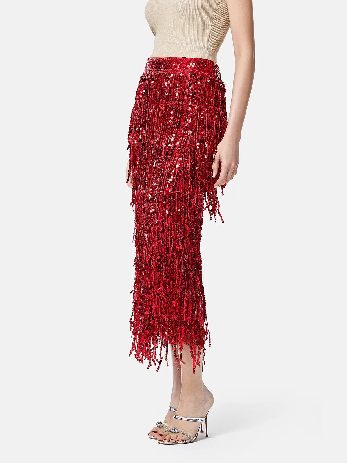 Tassel Sequin Midi Skirt-Star Queen