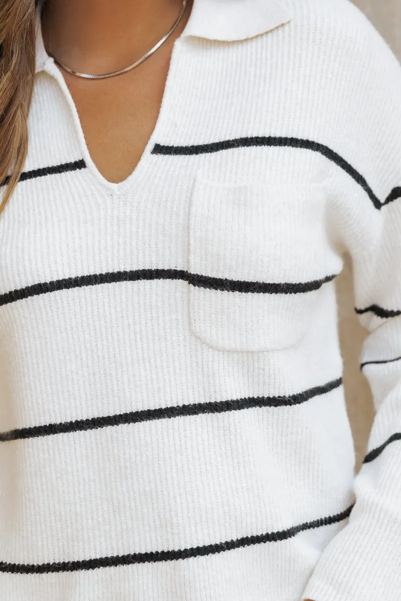 Thread and Supply Ivory Striped Sweater