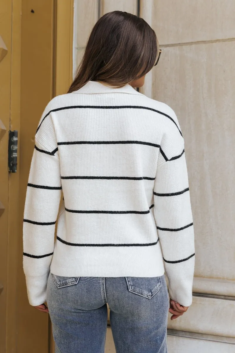 Thread and Supply Ivory Striped Sweater