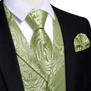 Ties2you Dress Vest Sage Green Paisley Notched Collar Silk Mens Work Vest Tie Set