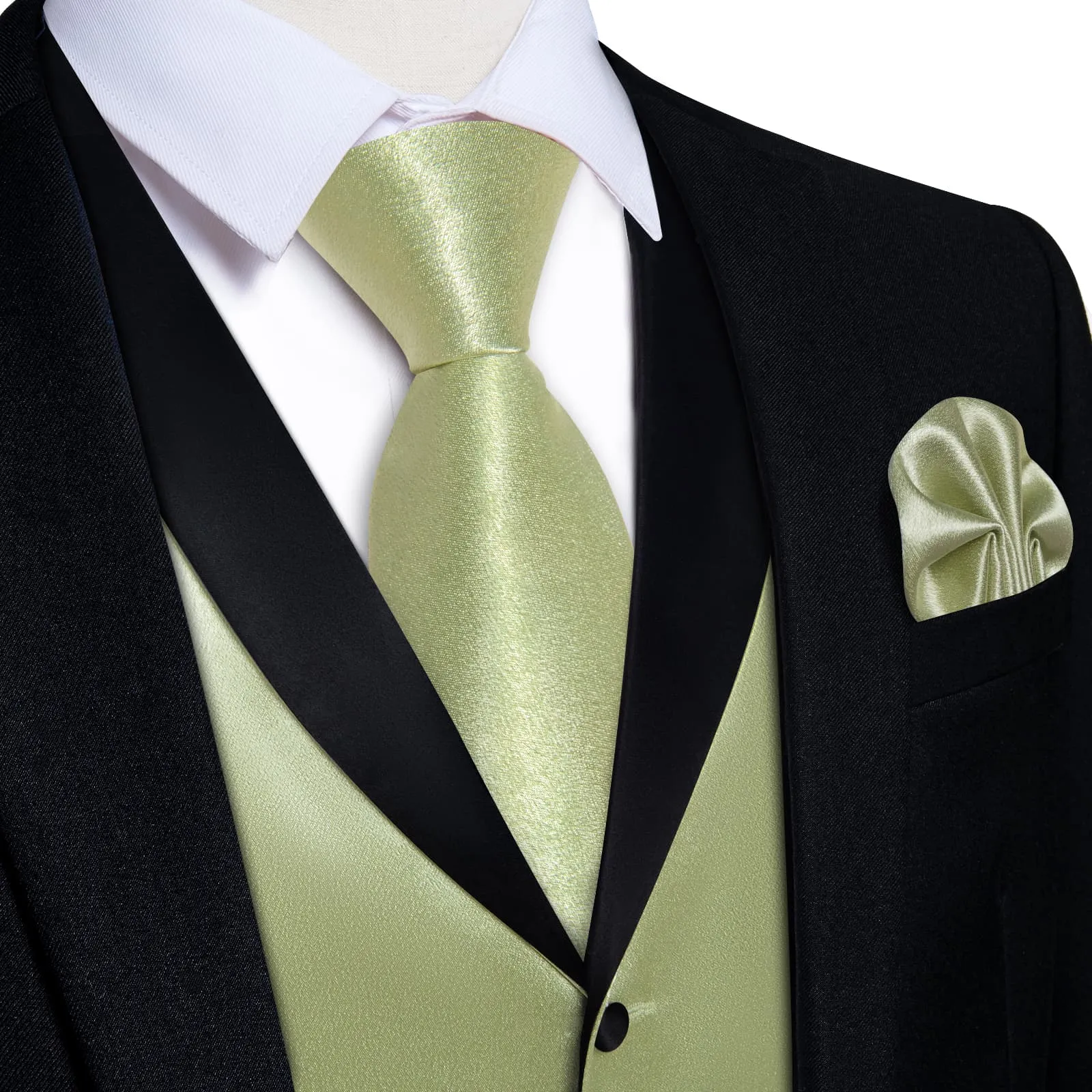 Ties2you Work Vest Shining Sage Green Solid Shawl Collar Silk Mens Vest Tie Set Fashion