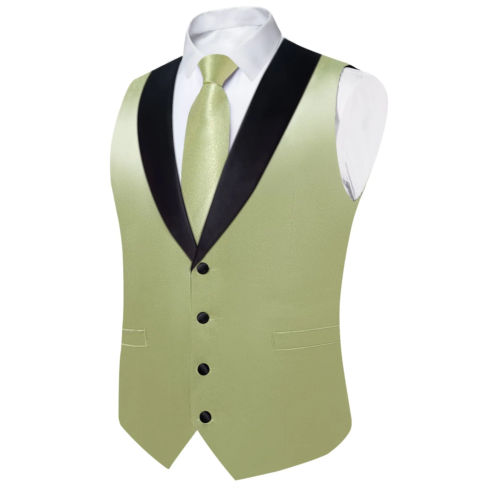 Ties2you Work Vest Shining Sage Green Solid Shawl Collar Silk Mens Vest Tie Set Fashion