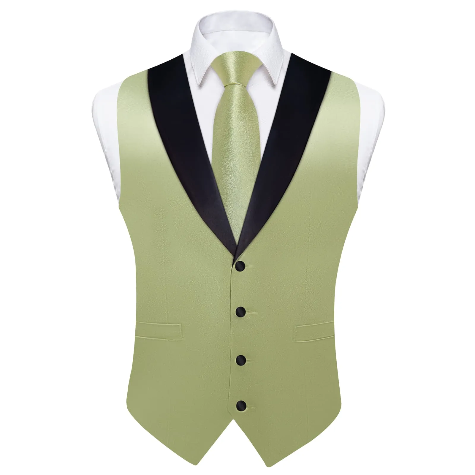 Ties2you Work Vest Shining Sage Green Solid Shawl Collar Silk Mens Vest Tie Set Fashion