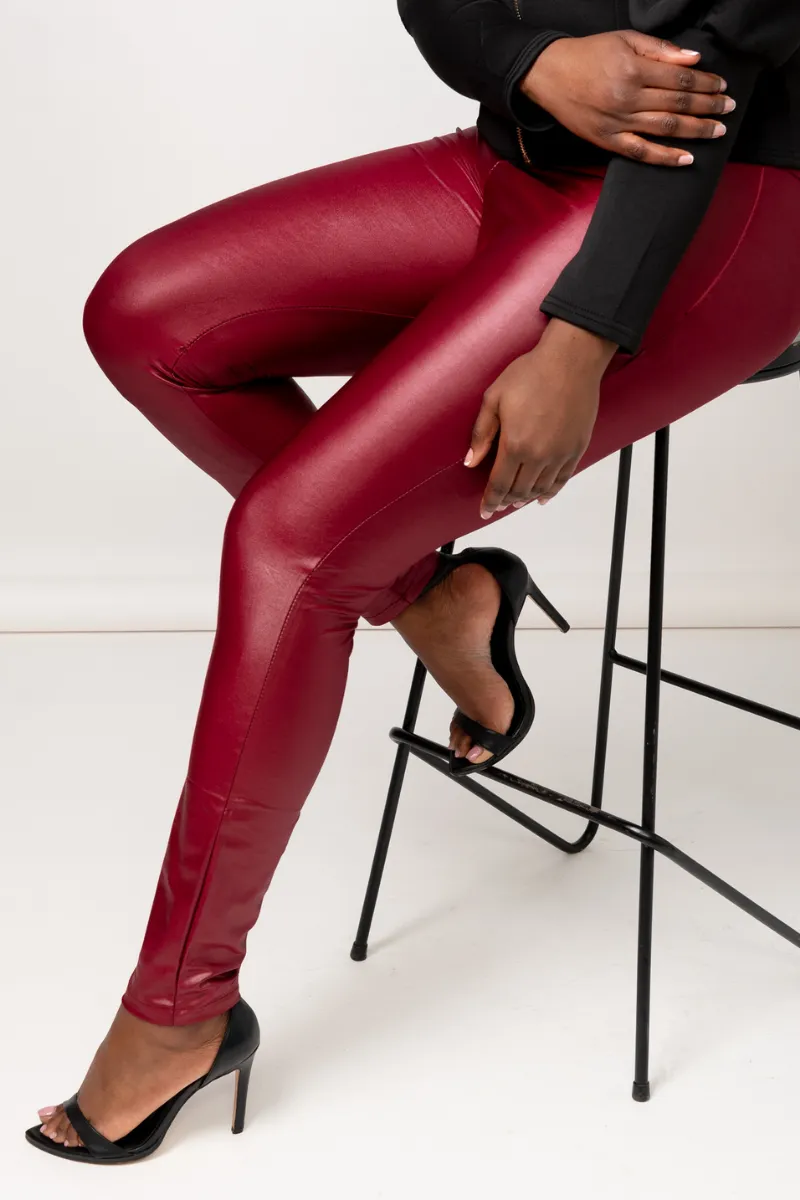 TONI GLOSSY FINISH LEGGINGS - CLARET