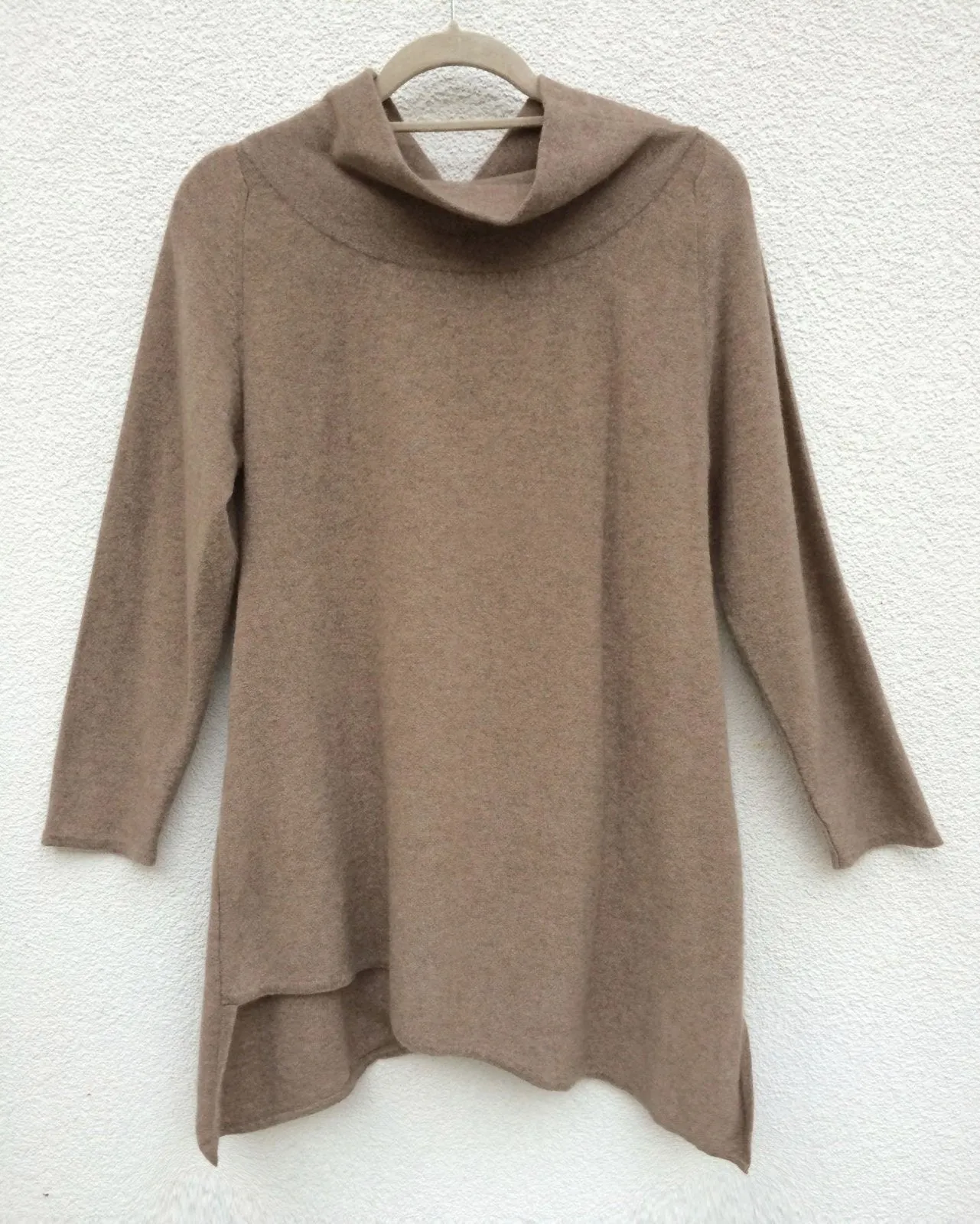 Triangle bottom Cashmere Tunic dress in biscuit beige