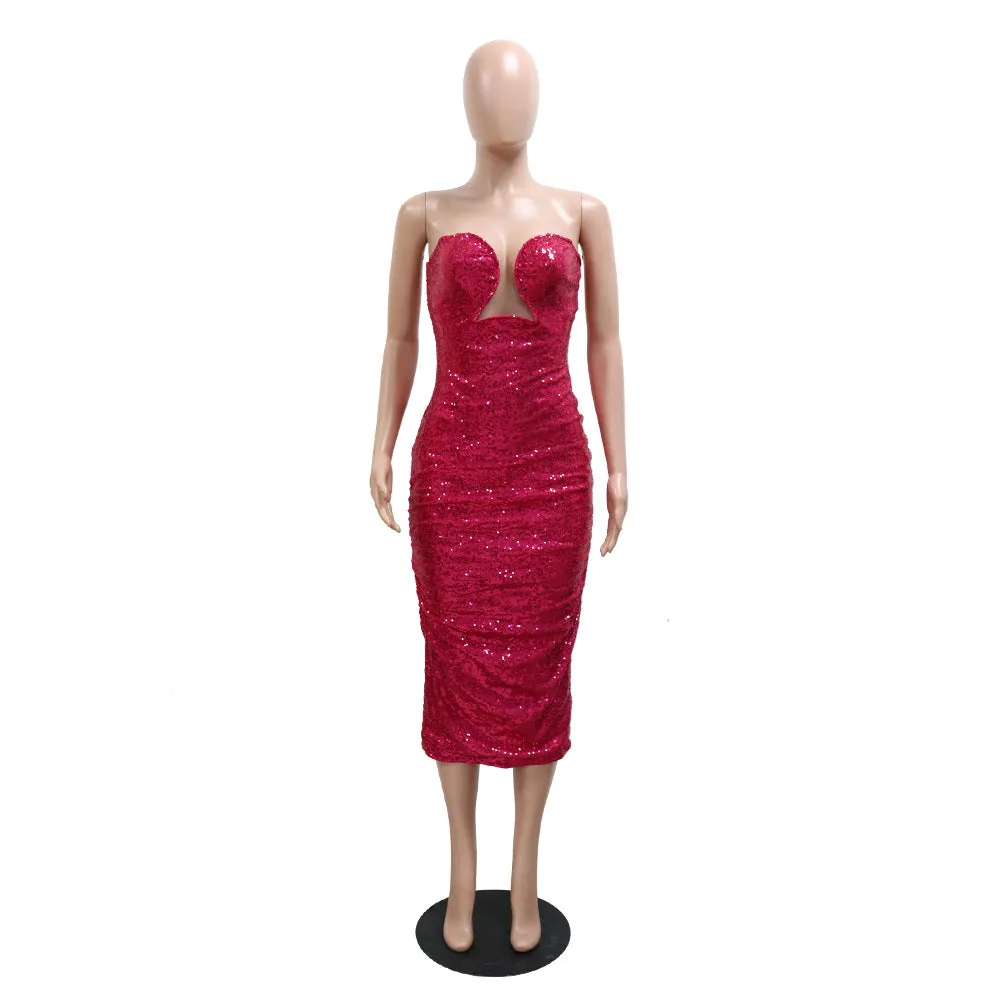 Tube Top Bodycon Sequined Dress