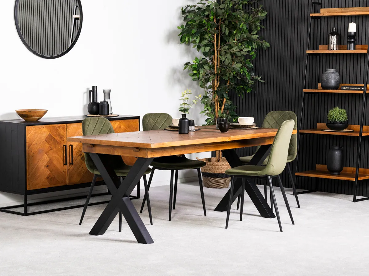 Tulsa Cross Leg Extendable Dining Table (140cm - 180cm) & Alston Dining Chairs