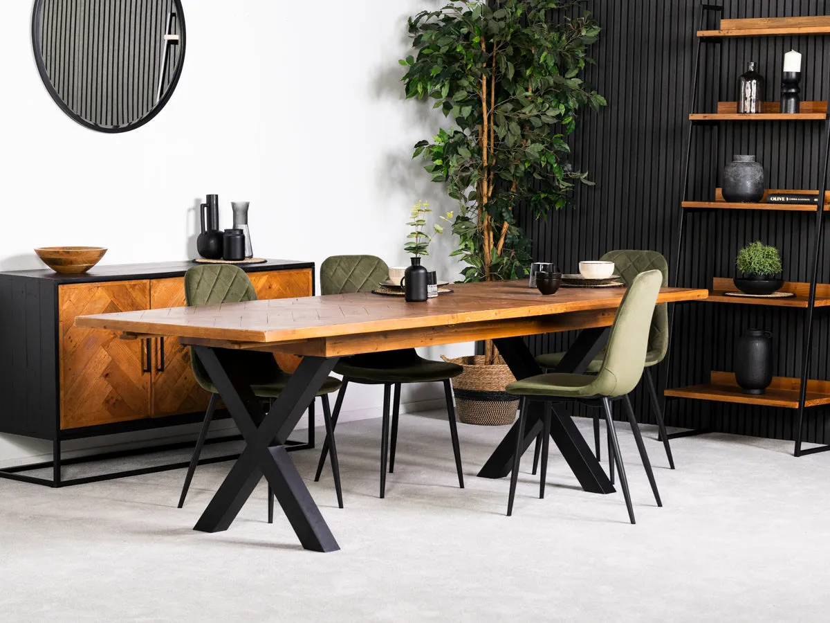 Tulsa Large Extendable Cross Leg Dining Table (180cm - 240cm) & Alston Dining Chairs