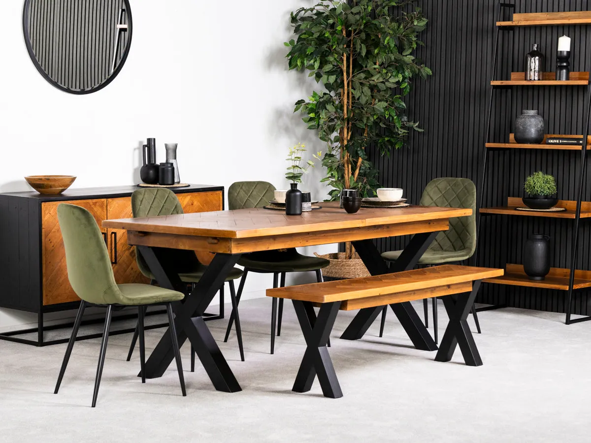 Tulsa Large Extendable Cross Leg Dining Table (180cm - 240cm) & Alston Dining Chairs