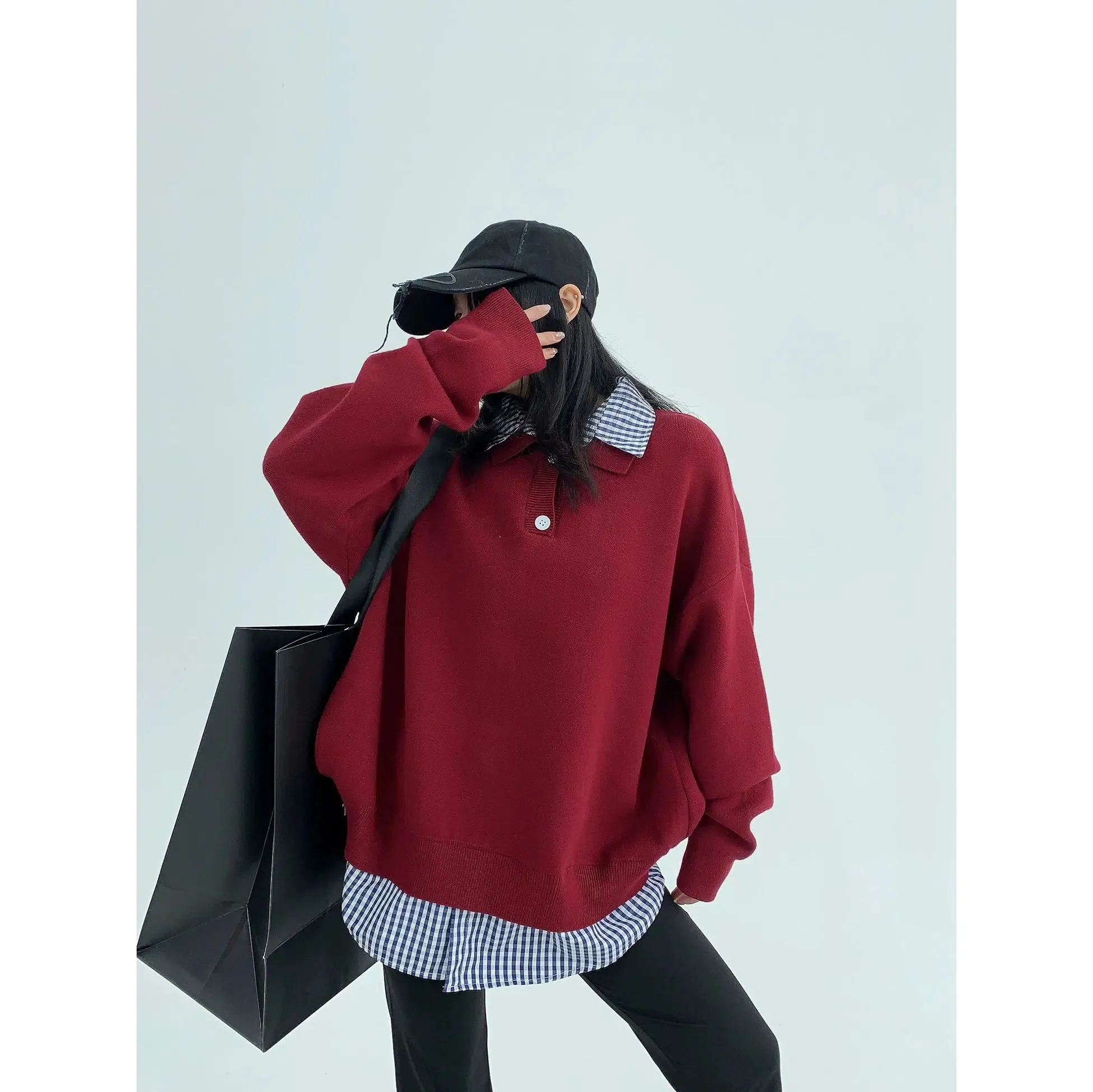 Two-Piece Splicing Polo Collar Sweater