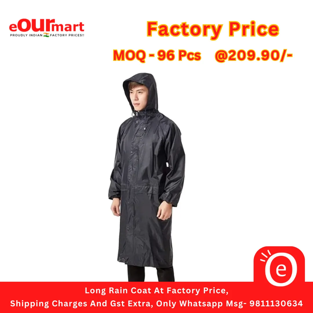 Waterproof Rain coat Jacket with Carry Bag, Lightweight Long Raincoat (Free Size, Black)